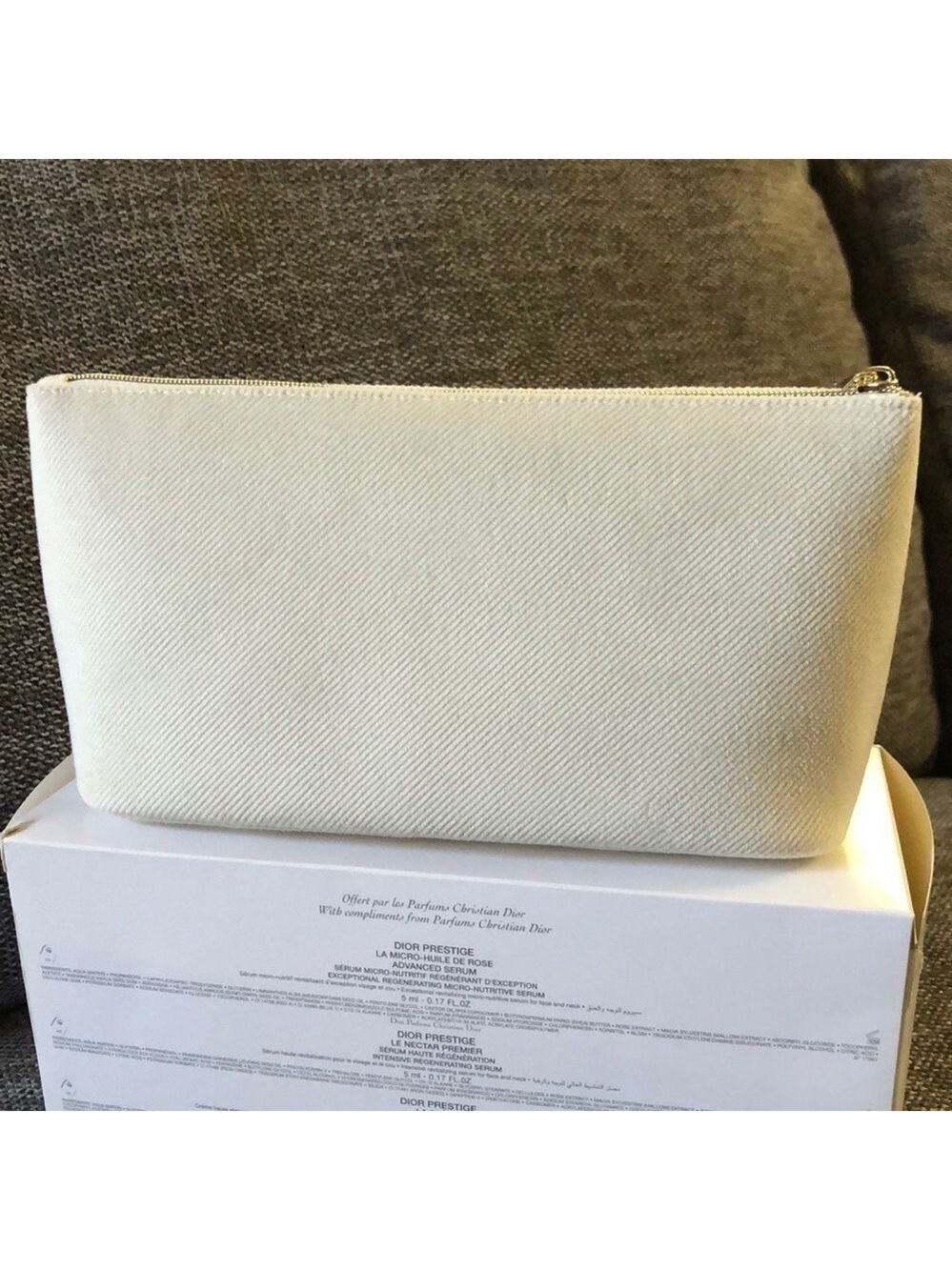 Dior Beauty Makeup Bag Pouch Off White Velvet Medium Makeup Bag Authentic - Picture 8 of 14